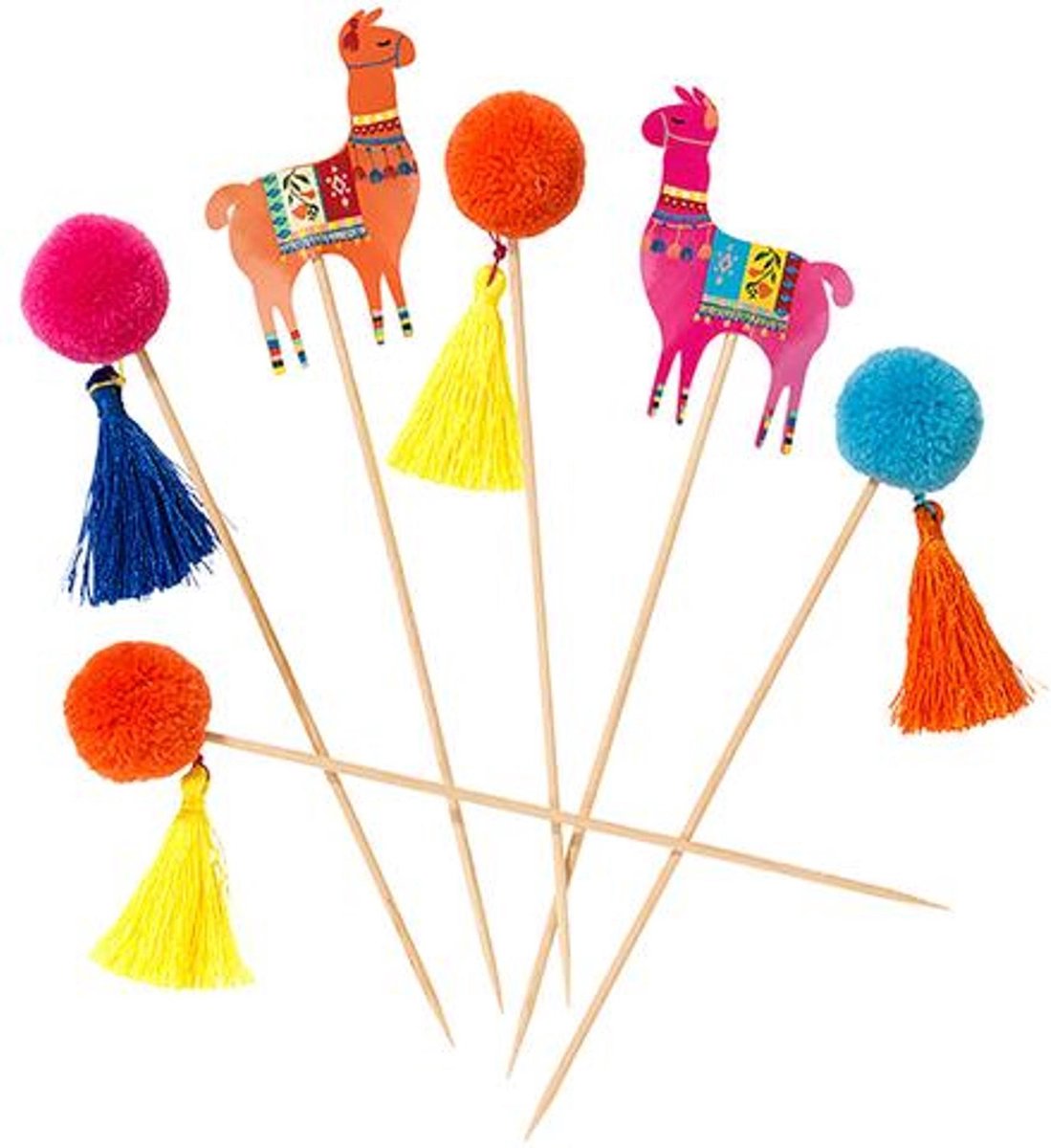 TALKING TABLES - 12 pompon en lama prikkers - Decoratie > Cocktailprikkers